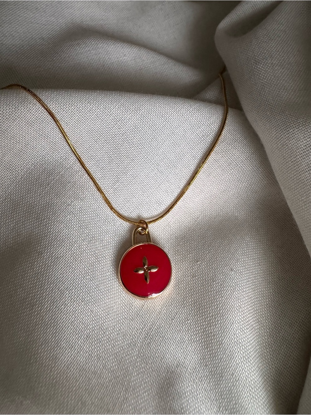 LV Louis Vuitton Upcycled Floral Motif Pendant Necklace - pink and gold
